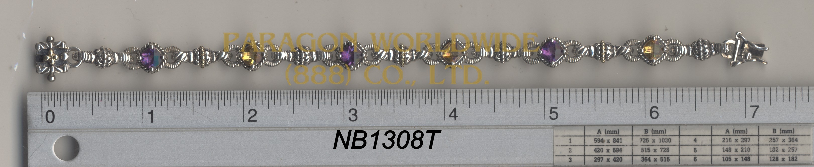 925 Sterling Silver &14K Bracelet  Amethyst and Citrine - NB1308T