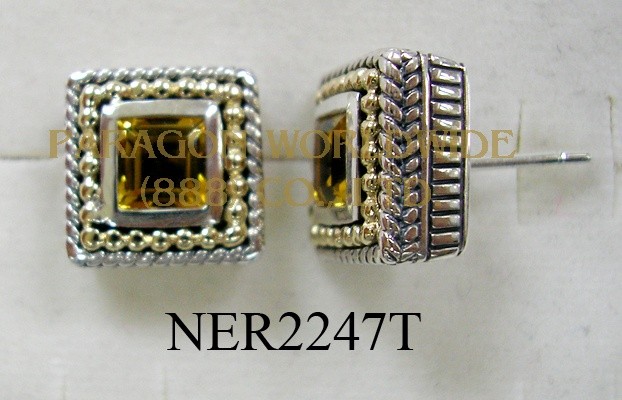 925 Sterling Silver & 14K Earrings Citrine - NER2247T