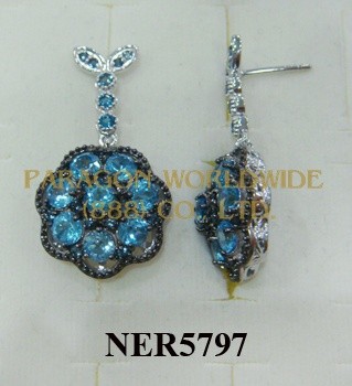 925 Sterling Silver Earrings  Light Swiss Blue Topaz - NER5797