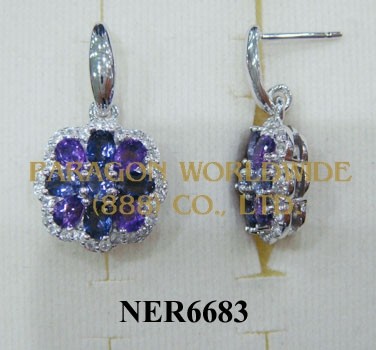 925 Sterling Silver Earrings Amethyst + Iolite and White Topaz - NER6683