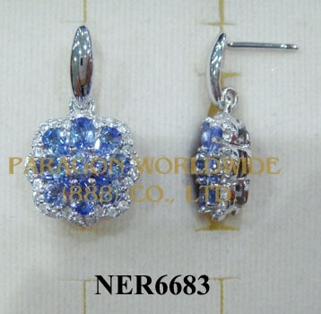 925 Sterling Silver Earrings Tanzanite and White Topaz - NER6683