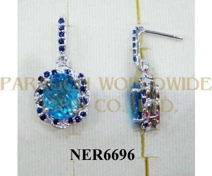 925 Sterling Silver Earrings Light Swiss Blue Topaz and Iolite - NER6696