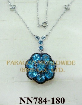 925 Sterling Silver Necklace Light Swiss Blue Topaz - NN784