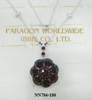 925 Sterling Silver Necklace Garnet - NN784
