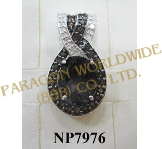 925 Sterling Silver Pendant  Smoky Quartz and White Diamond - NP7976