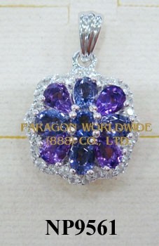 925 Sterling Silver Pendant  Amethyst + Iolite and White Topaz - NP9561
