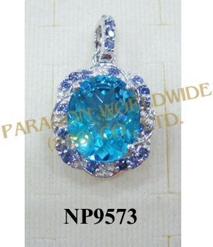 925 Sterling Silver Pendant  Light Swiss Blue Topaz and Iolite - NP9573