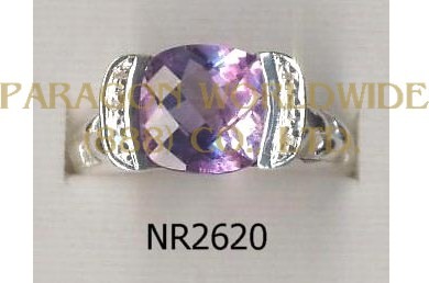 925 Sterling Silver Ring Amethyst and White Diamond - NR2620