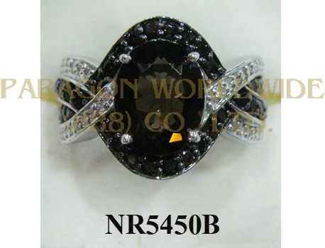 925 Sterling Silver Ring Smoky Quartz and White Diamond - NR5450B