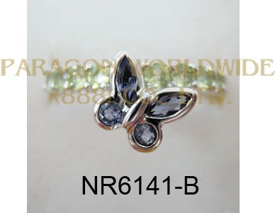 925 Sterling Silver Ring Iolite and Peridot  - NR6141-B