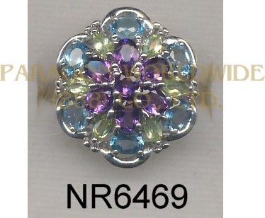 925 Sterling Silver Ring Light Swiss Blue Topaz + Amethyst and Peridot  - NR6469