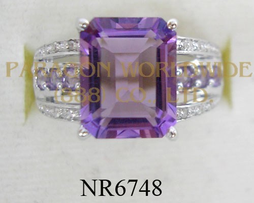 925 Sterling Silver Ring Amethyst and White Diamond - NR6748