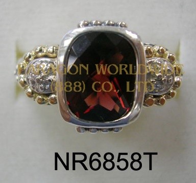 925 Sterling Silver &14K Ring Garnet  and White diamond - NR6858T