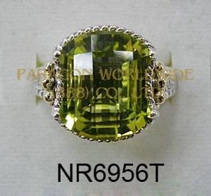 925 Sterling Silver &14K Ring Lemon Quartz  and White diamond - NR6956T