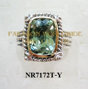 925 Sterling Silver & 14K Ring Green Amethyst - NR7172T