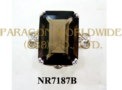 925 Sterling Silver Ring Smoky Quartz and White Diamond - NR7187B