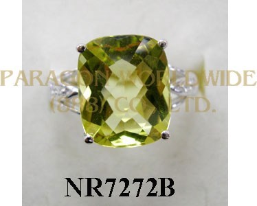 925 Sterling Silver Ring Lemon Quartz and White Diamond - NR7272B