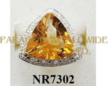 925 Sterling Silver Ring Citrine and White Diamond - NR7302