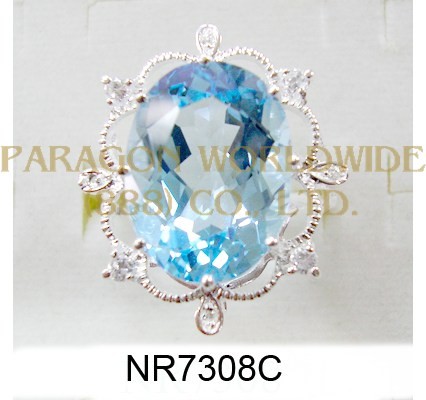 925 Sterling Silver Ring Sky Blue Topaz + White Topaz and White Diamond - NR7308C