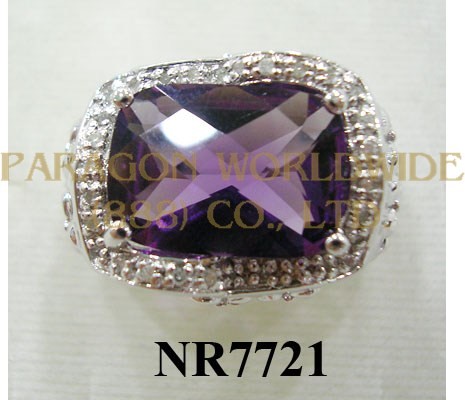 925 Sterling Silver Ring Amethyst and White Diamond - NR7721