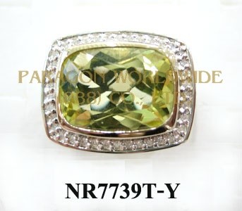 925 Sterling Silver & 14K Ring Green Gold and White Diamond - NR7739T 