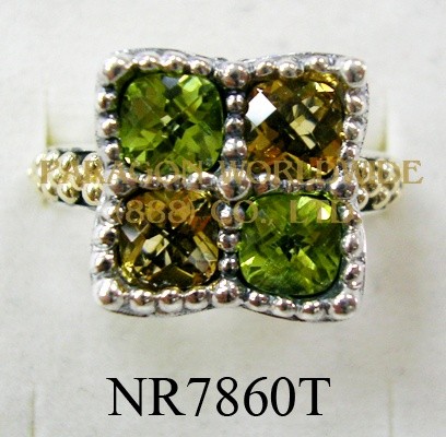 925 Sterling Silver &14K Ring Peridot and Citrine - NR7860T