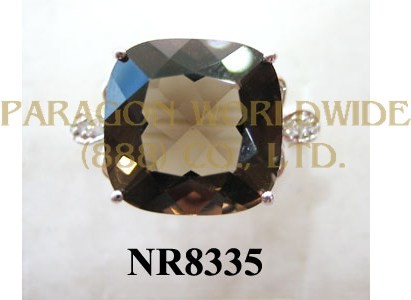 925 Sterling Silver Ring Smoky Quartz  and White Diamond - NR8335