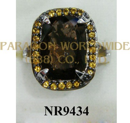 925 Sterling Silver Ring Smoky Quart and Citrine - NR9434