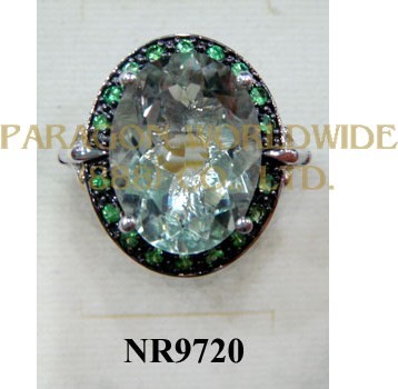 925 Sterling Silver Ring Green Amethyst and Tsavorite  - NR9720