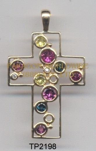 10K Yellow Gold Pendant   Multi and White Diamond - TP2198 
