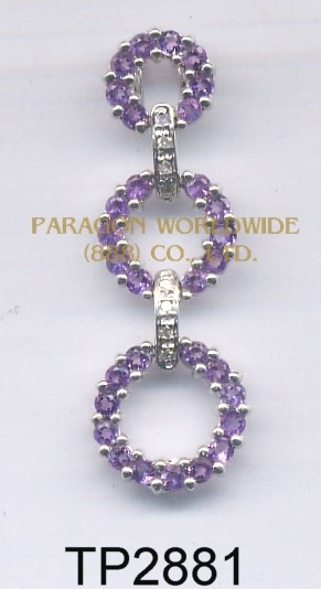 10K White Gold Pendant  Amethyst and White Diamond  - TP2881 