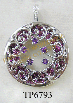10K White Gold Pendant  Rhodolite + Amethyst and White Diamond - TP6793 