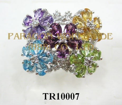 10K White Gold Ring  Multi and White Diamond - TR10007