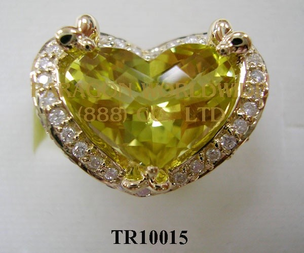 10K Yellow Gold Ring Lemon Quartz + Rhodolite and White Diamond - TR10015