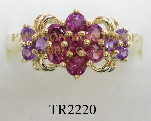 10K Yellow Gold Ring Amethyst and Rhodolite - TR2220 