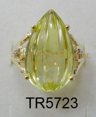 10K Yellow Gold Ring  Lemon Quartz and White Diamond - TR5723 