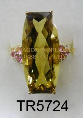 10K Yellow Gold Ring  Whisky Quartz and Pink Tourmarine - TR5724 