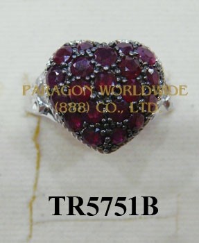 10K  White Gold Ring Ruby and White Diamond  - TR5751B