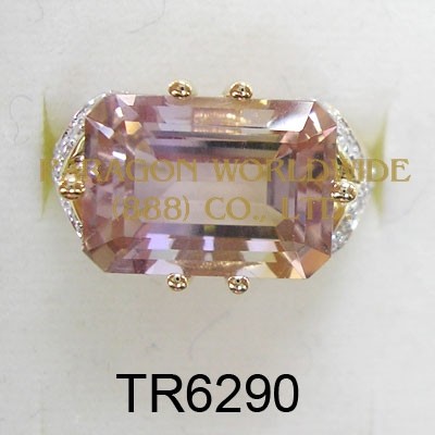10K Yellow Gold Ring  Pink Amethyst  and White Diamond - TR6290 