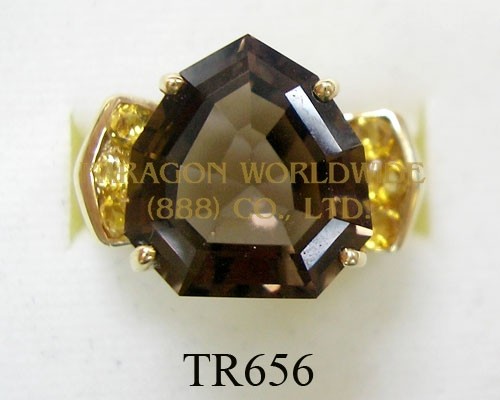 10K Yellow Gold Ring  Smoky and Citrine -  TR656