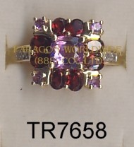 10K Yellow Gold Ring Amethyst + Garnet and White Diamond - TR7658 