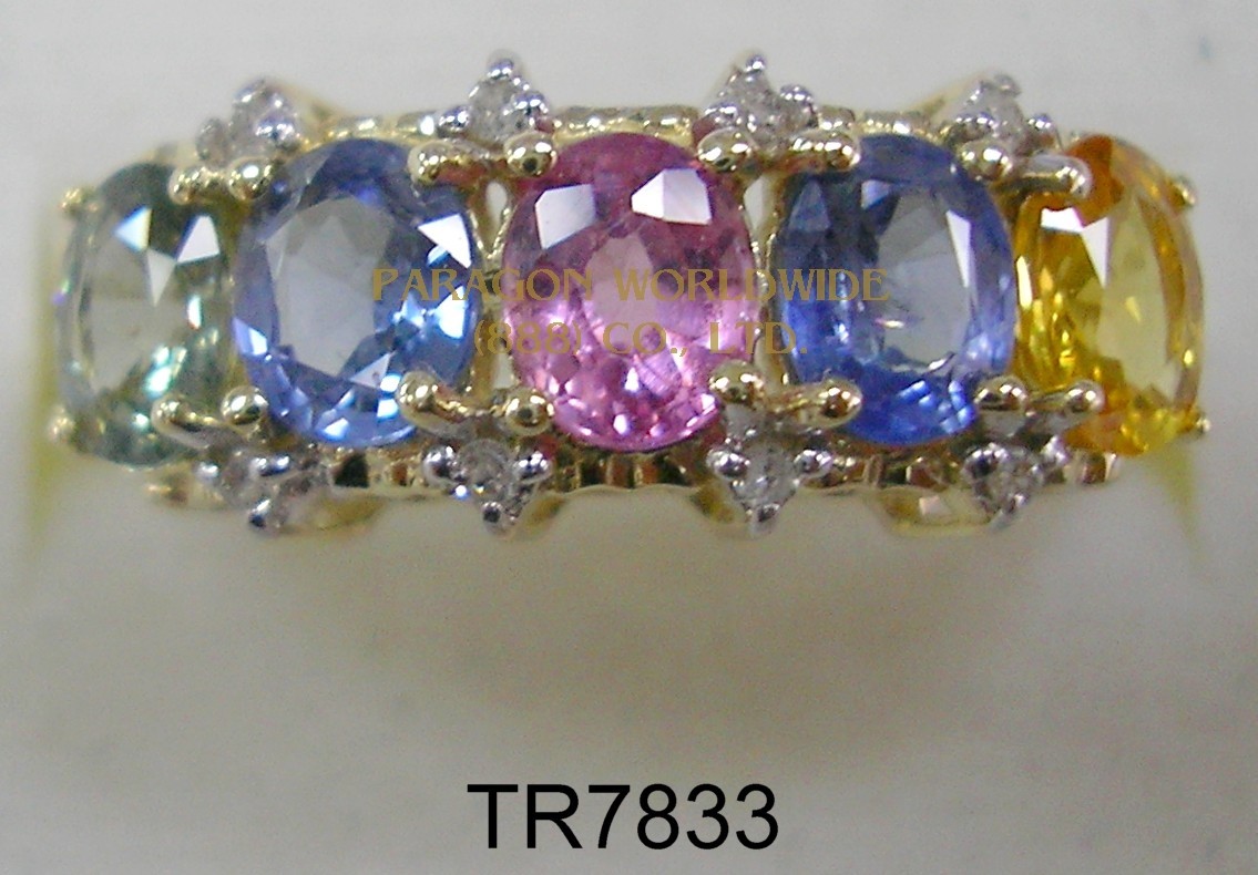 10K White Gold Ring Multi Sapphire and White Diamond - TR7833 