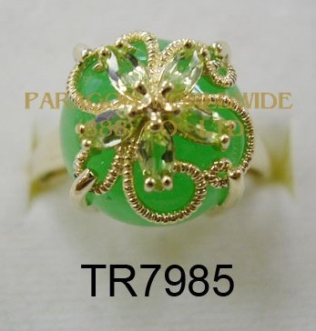 10K Yellow Gold Ring Green Jade and Peridot - TR7985 