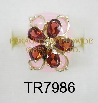 10K Yellow Gold Ring  Pink Jade and Garnet - TR7986 