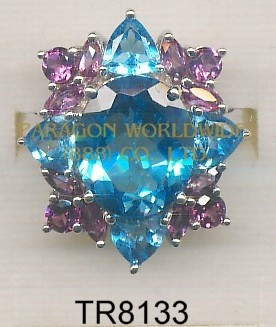 10K White Gold Ring  Light Swiss Blue Topaz and Rhodolite - TR8133 