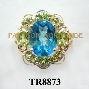 10K White Gold Ring  Light Swiss Blue Topaz + Peridot and White Diamond - TR8873 