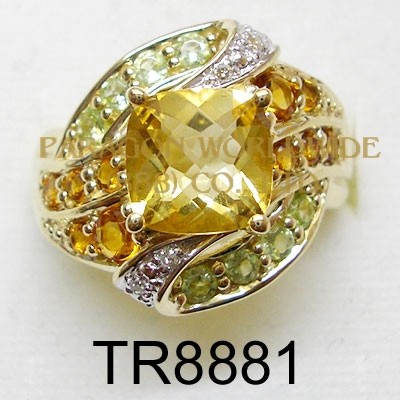  10K Yellow Gold Ring  Citrine+Madeira Citrine +Peridot and White Diamond - TR8881