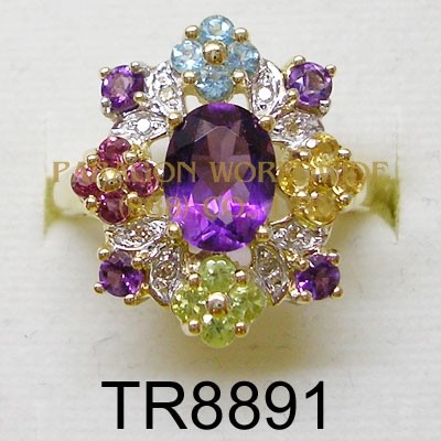 10K  Yellow Gold Ring  Multi  and White Diamond - TR8891 