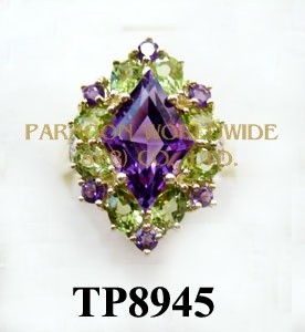 10K Yellow Gold Ring  Amethyst+Peridot and White Diamond - TR8945 