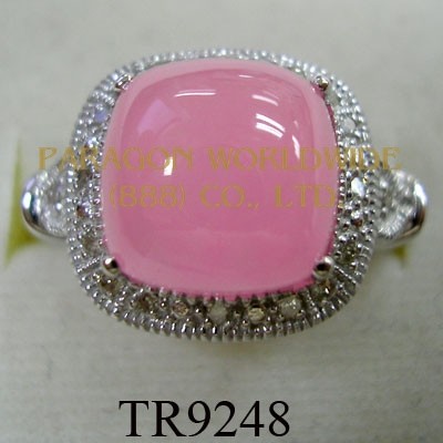 10K White Gold Ring  Pink Jade and White Diamond - TR9248 